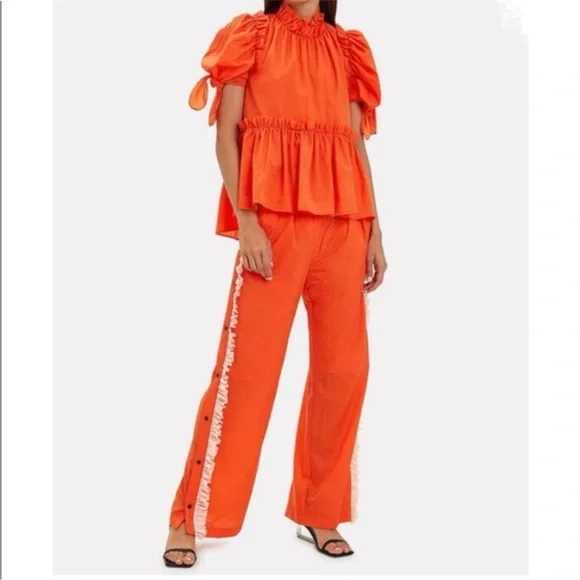 BRØGGER Orla Ruffled Trousers In Orange Size Small Brogger
